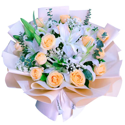 伊犁16朵香槟玫瑰2支百合，爱的温暖和幸福