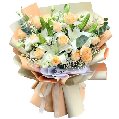 伊犁19朵香槟玫瑰百合，你是我的真爱
