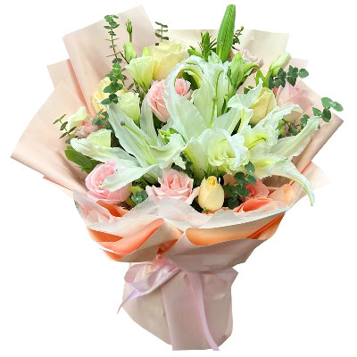 伊犁10朵玫瑰百合混搭，爱是难忘时刻