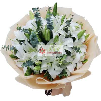 伊犁9支白色多头百合，祝福你幸福